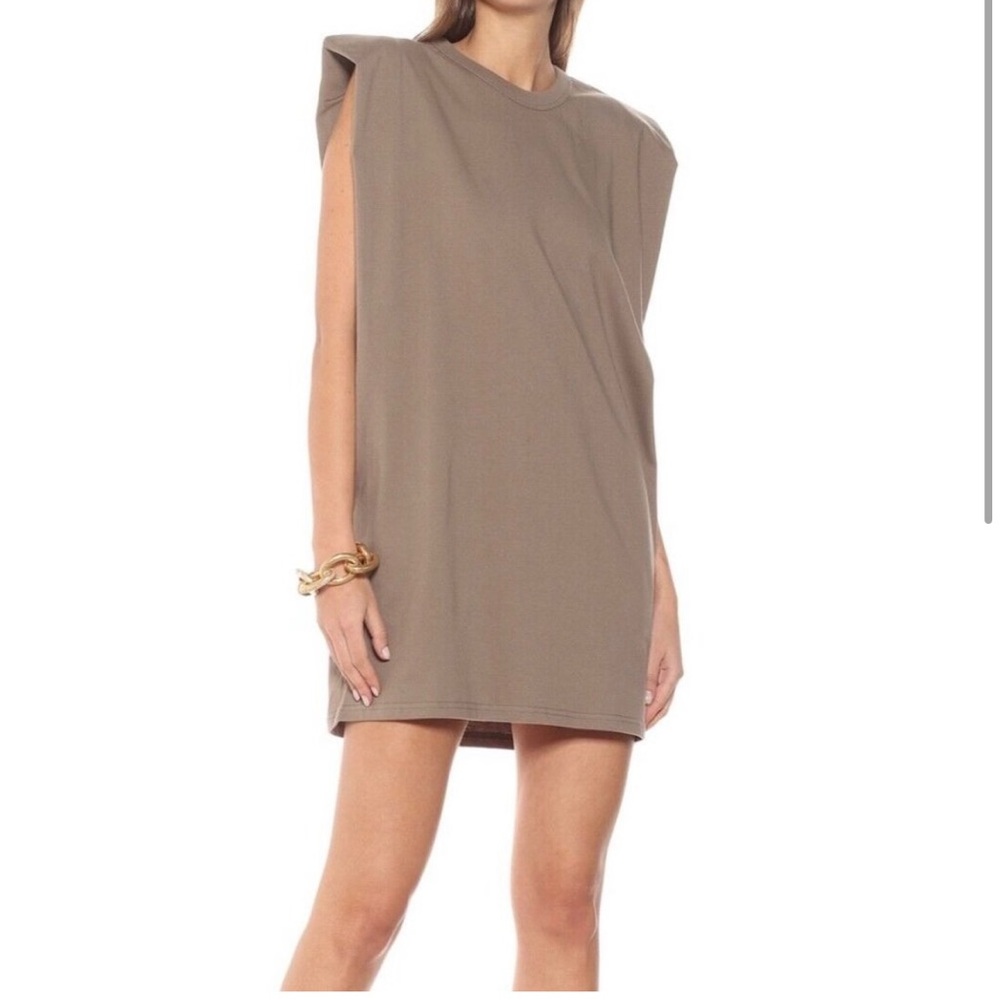 The Frankie Shop Taupe Padded-Shoulder Mini Dress